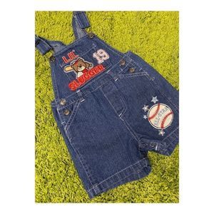 Little Rebels Denim Overalls Shortalls Coveralls Embroidery Baseball Sz 18m